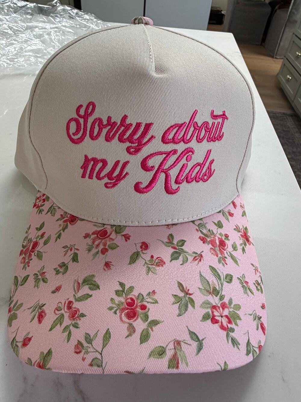 Zenana “Sorry About My Kids ” Flower Print Trucker Hat Adjustable Snapback